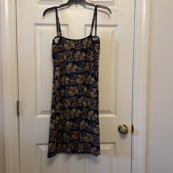 Tommy Bahama Tank Dress Navy Hibiscus Floral Size Small Brown & Blue - Picture 5 of 6